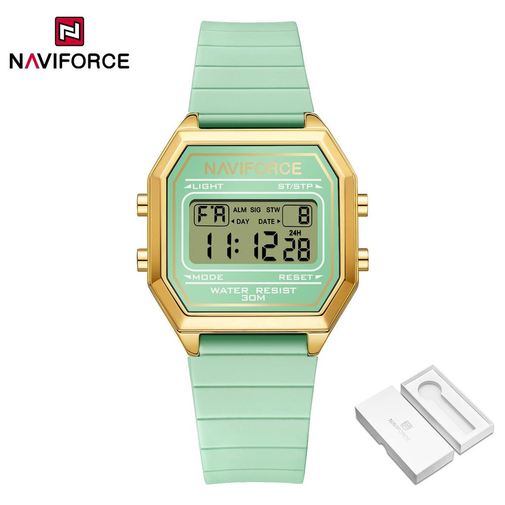 NAVIFORCE Lightweight Digital Watch for Lady Women Silicone Strap Night Pattern Alarm Calendar Chronograph Waterproof Ladies Casual Watch NF5063T