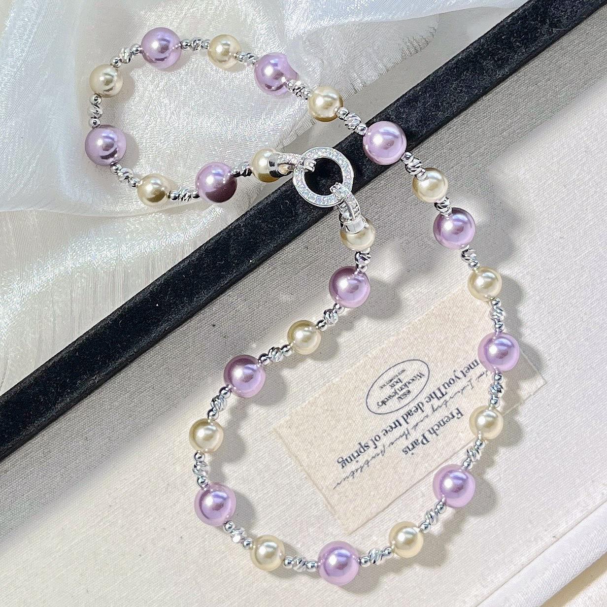 

Autumn And Winter High-Gloss Purple Coffee Artificial Crystal Pearl Design Necklace Collarbone Chain Sweater Chain