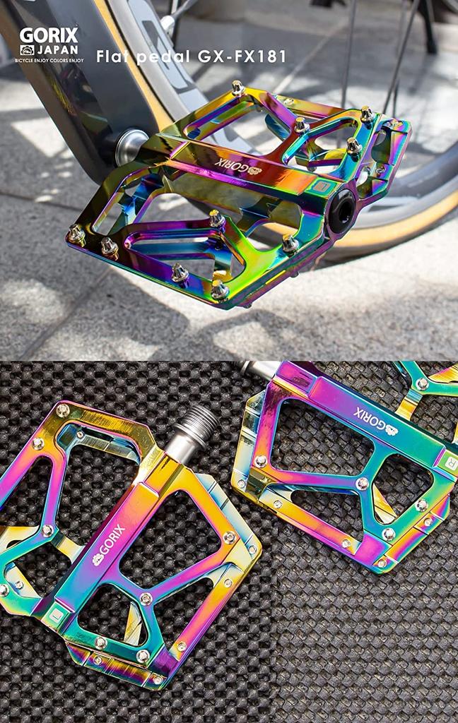 GORIX Pedały Płaskie Oil Slick Pedały Rowerowe Lekkie Aluminium Obróbka CNC Wysoka Rotacja Płynne 3 Łożyska Pin w Zestawie Stylowe Fajne Pedały Rowerowe