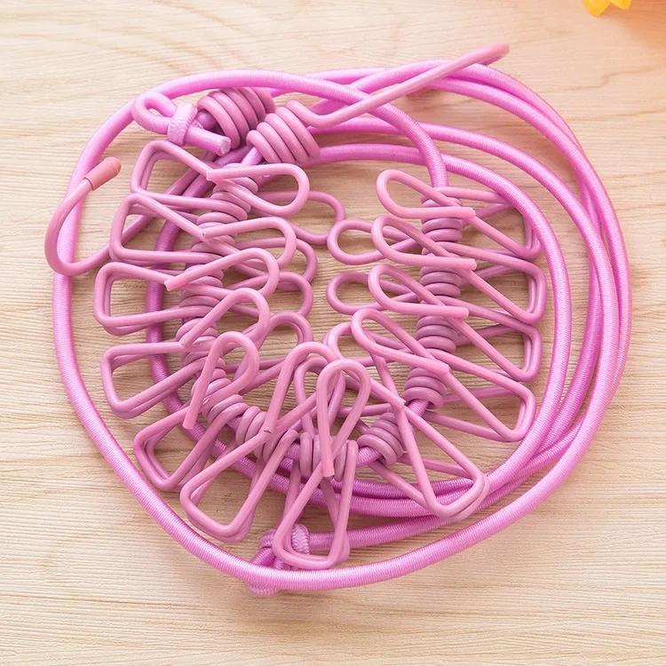 Durable Clothesline Portable Lightweight Windproof Non-Slip 12 Clips Elastic Laundry Drying Outdoor Camping Travel RV Beach Dorm