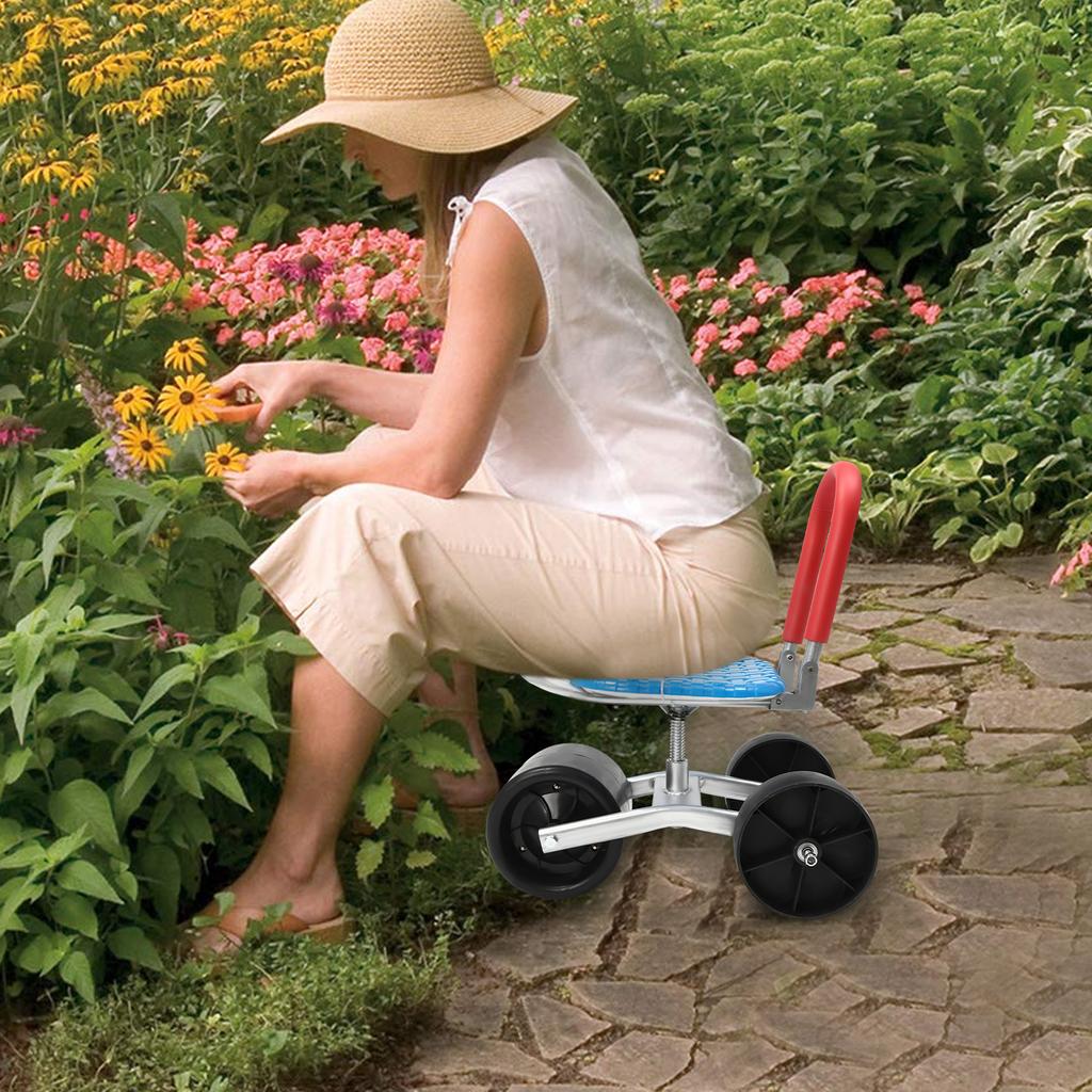 Gartenhocker, Gartensitz mit Rädern 360° drehbar, verstellbare Sitzhöhe und Richtung zum Pflücken in Obstgärten