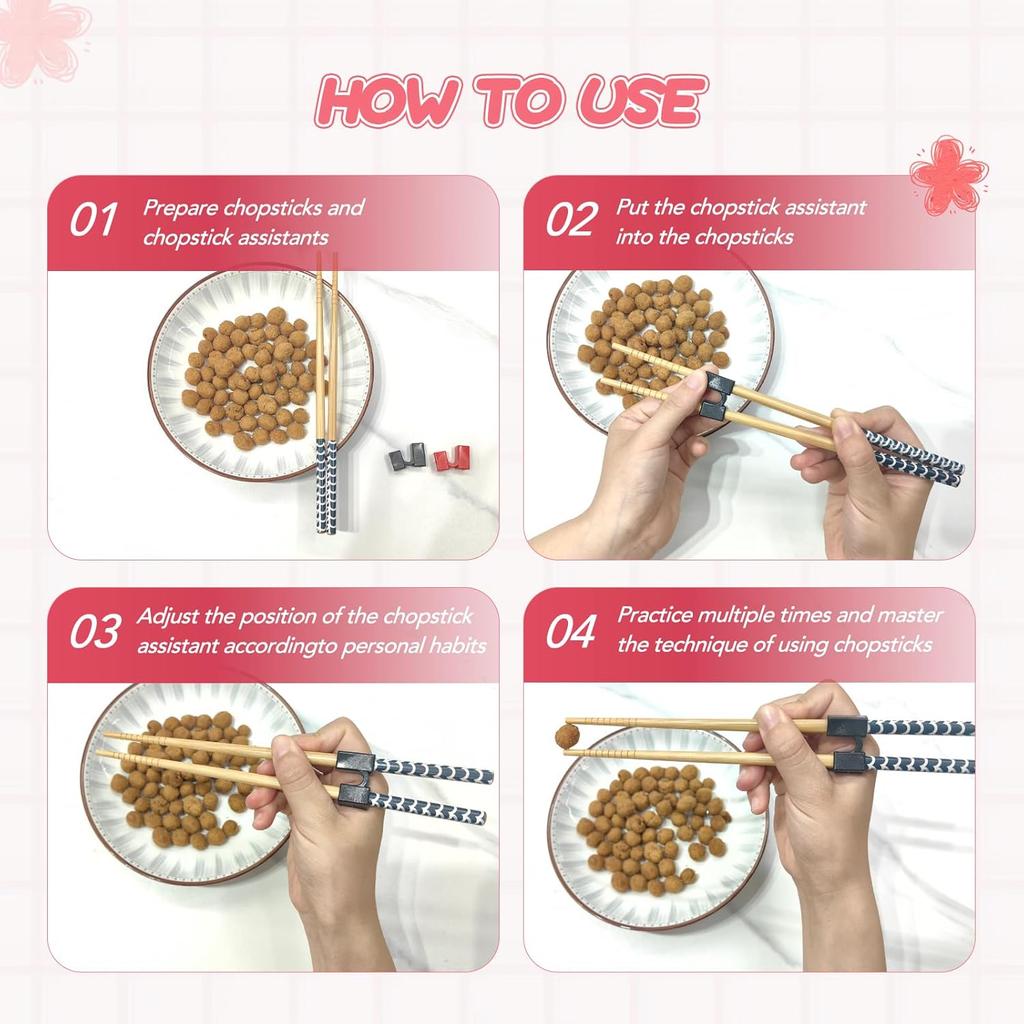 5 Pairs Kid Adult Training Chopsticks Trainers for Beginners, Japanese Wooden Beginners Training Chopsticks Helpers Set, Reble, Dishwasher Safe,