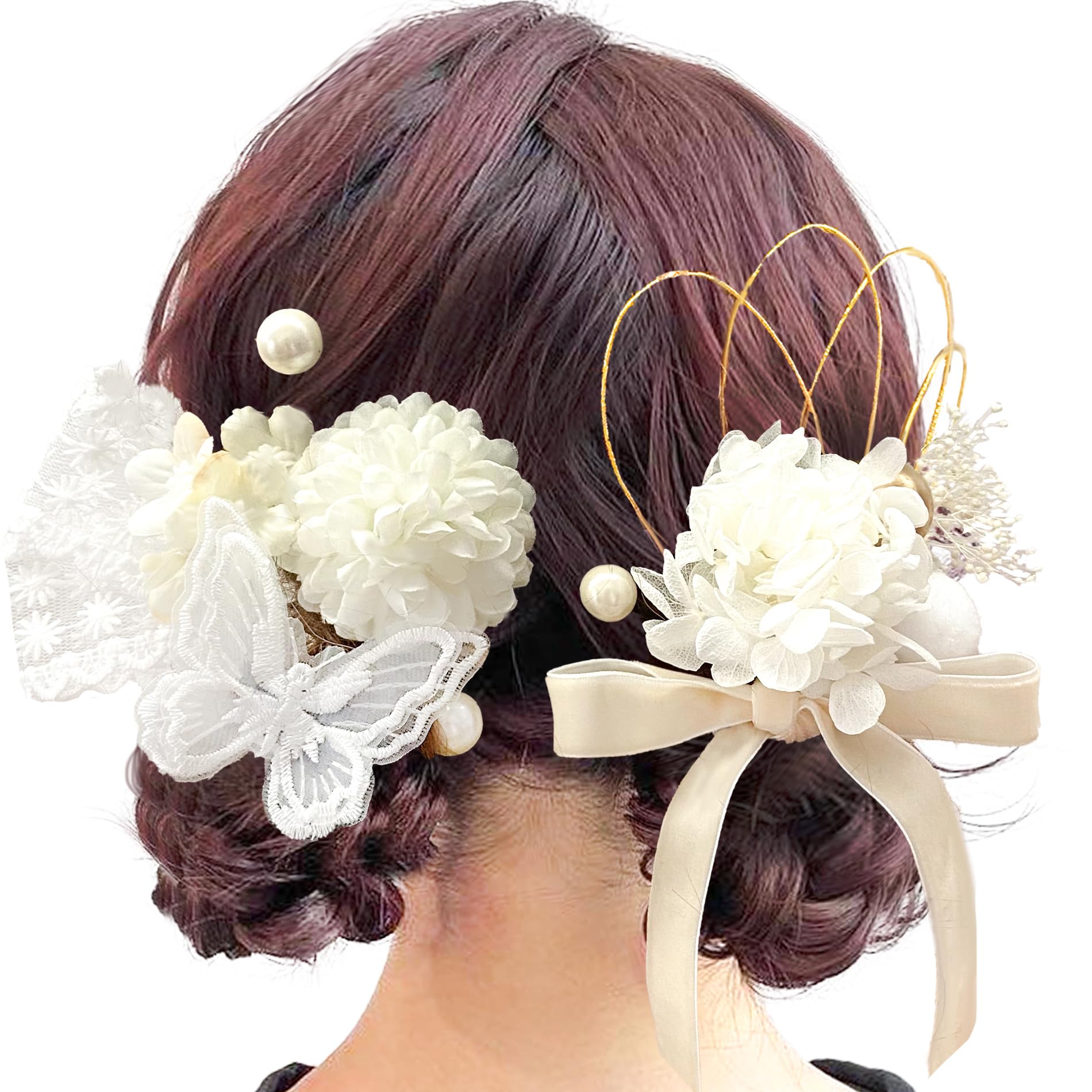 

JZOON Hair Ornament Colors Butterfly Flower Dried Flower Ping Pong Perfect for and other Japanese Butterfly and Cute M109 [9 Available] Mum, белый