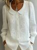 Trendy Linen Button-Down Shirt for Women - Short Sleeve Loose V-Neck Summer