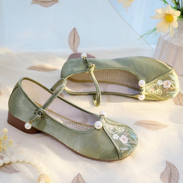 Fashion Home Slippers Women's Square Heel Loafers Slides Cover Toe Massage Block Floral Fabric Embroider Square Toe Block Heel Shoes Loa