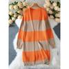 Neuer Herbst- und Winter-Strickcardigan für Damen mit kontrastfarbigen Streifen, lässig, mittellang, schulterfrei
