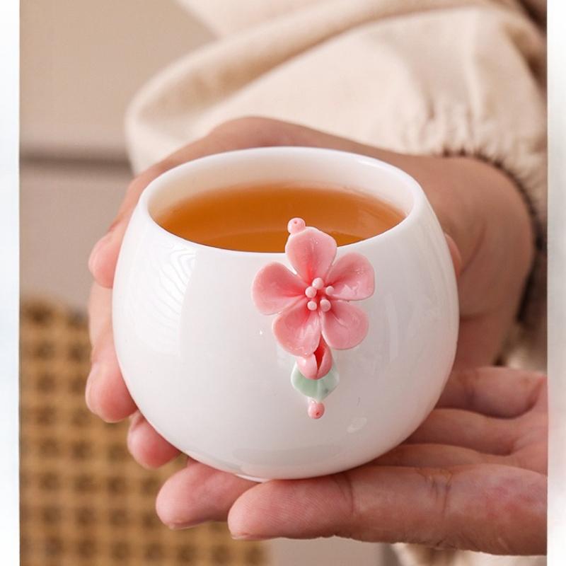 Chinese Style Flower Tea Cup Kung Fu Tea Family Meeting Tea Cup Household Simple and Exquisite Water Cup