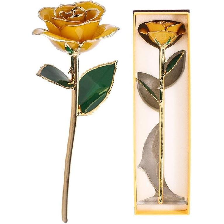 FILFEEL 24K Vergoldete Rose, Langer Stiel, 11-12 Zoll, Echte Rose, Gold, Luxuriöse Eleganz, Künstliche Blume, Konservierte Rose, Party, Schmuck,