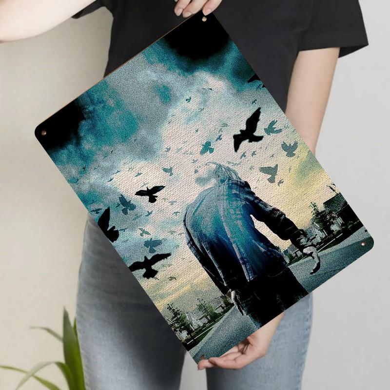 

Mysterious Silhouette and Flying Birds Metal Iron Painting Modern Art Custom Wall Decor for Home 20x30cm（7.8x11.8inch）
