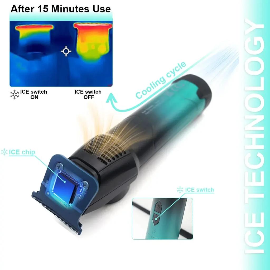 VGR Ice Technology Brushless Motor 8000RPM Metal Body Professional Hair Trimmer for Barber Haircut Machine Oil Head Clipper V-946 with LCD Display