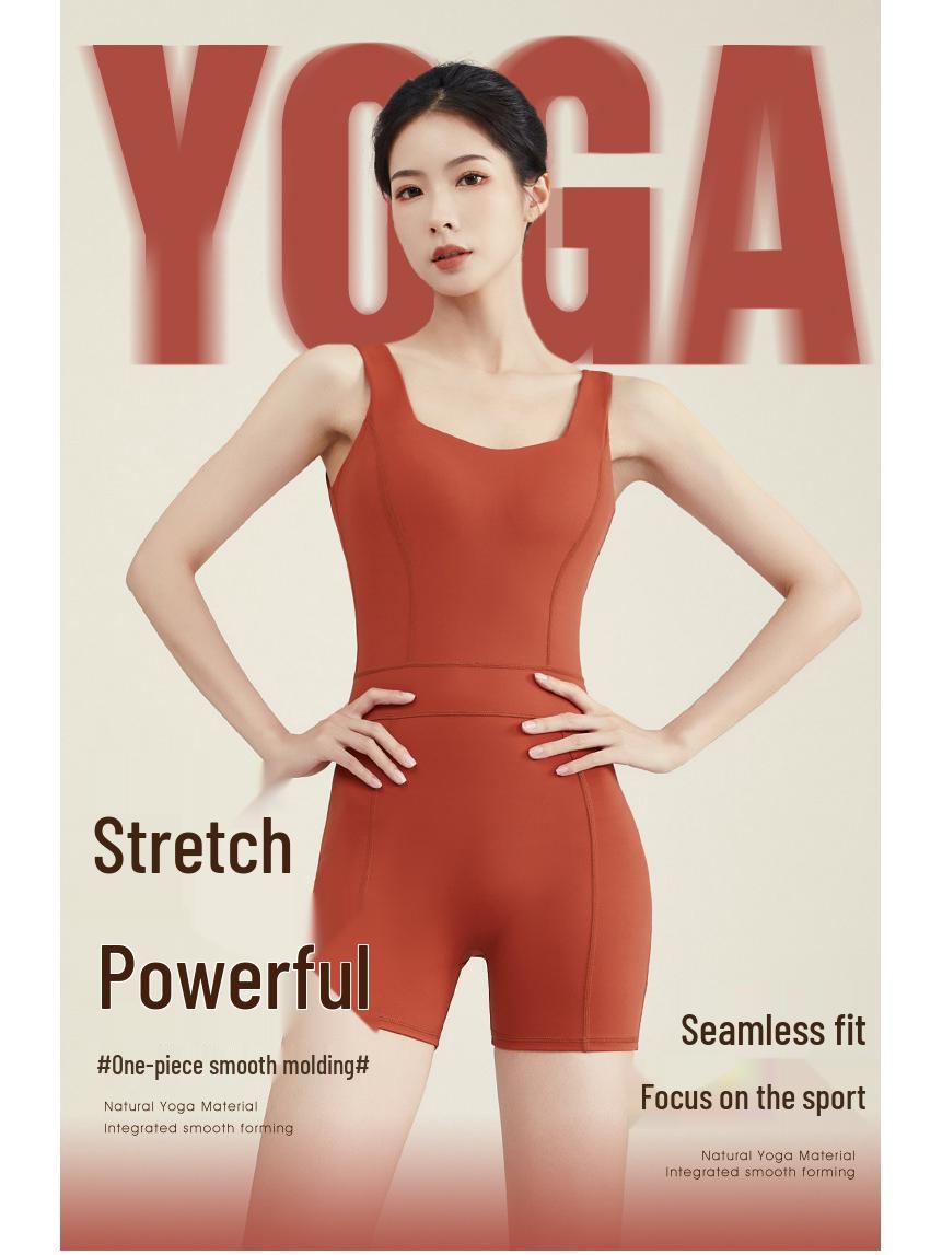 

Премиальный женский быстросохнущий костюм для йоги с нагрудными вкладышами - Фитнес-комбинезон высокого класса Medium кирпич красный