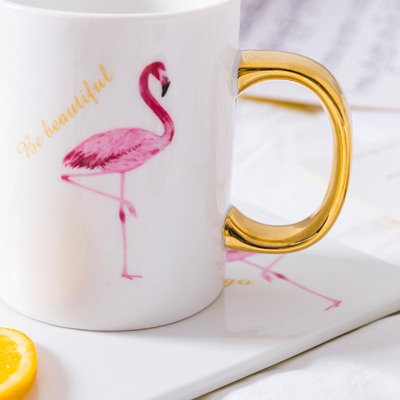 350ml Flamingo Becher Keramik Milch Becher mit goldenen Griff Porzellan Wasser Becher Frühstück Saft Becher Trinkgeschirr