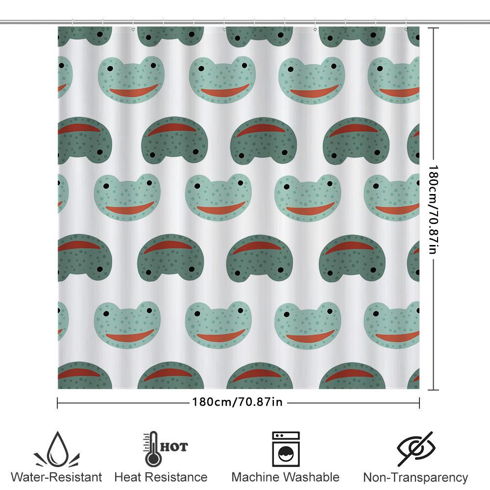 Adorable Green Frog Face Shower Curtain Set For Kids Bathrooms 3D Print Waterproof Polyester Fabric With Hooks Included In Vario