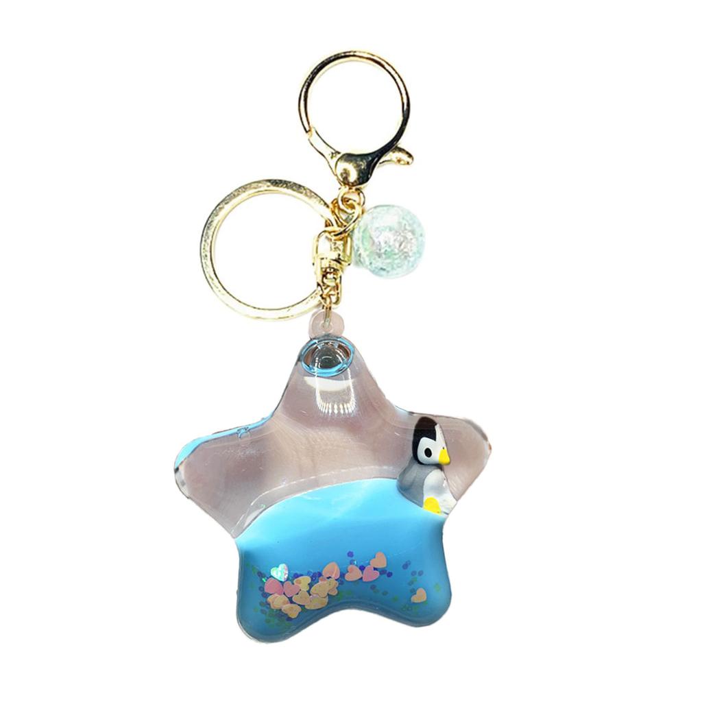 Creative Pentagrams Oil Liquid Quicksand Keychain Cartoon Animals Floating Charm for Car Keys Handmade Bag Pendant