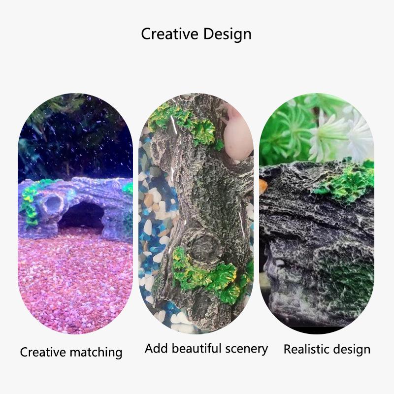 Resin Aquarium Bark Tree Hole Decoration Artificial View Rock Cave Stone Tree Fish Tank Ornament Pet Supplies Home Decor