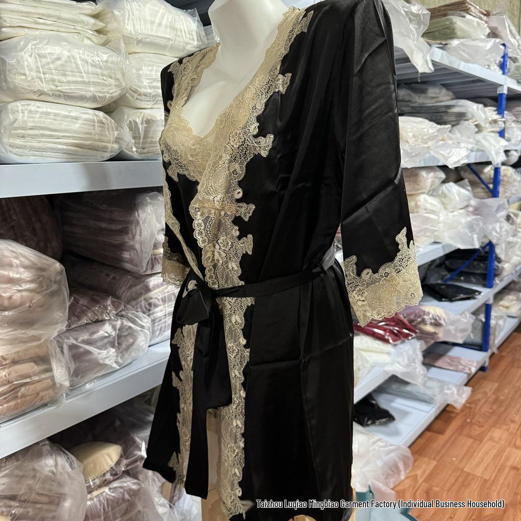 7019 Women's Sexy Lace Silk Nightgown & Bathrobe Set