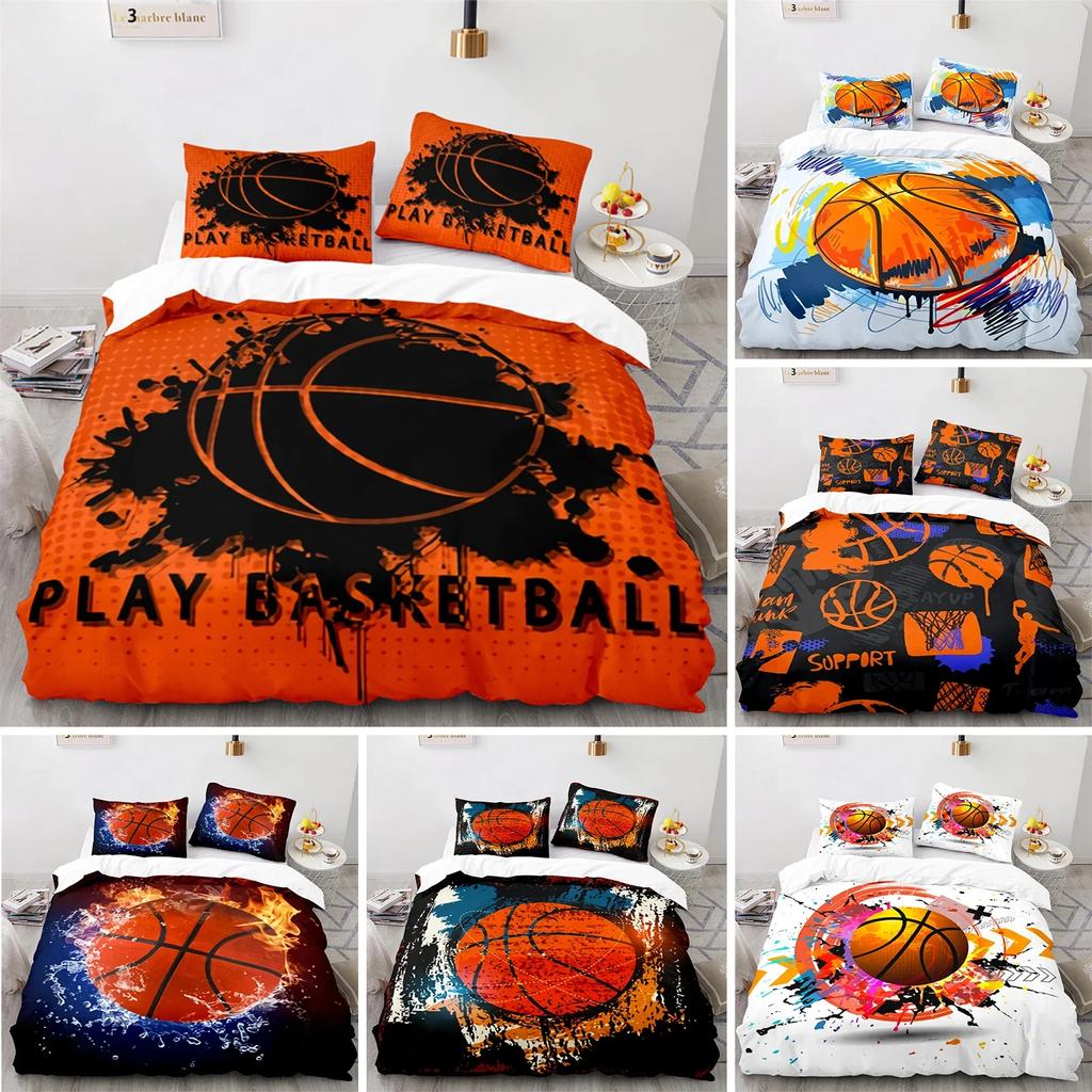Boys Basketball Sports Theme Ball Comfortable Duvet Quilt Cover Pillowcase Bedding Set Children Bedroom Decoration Home Textile