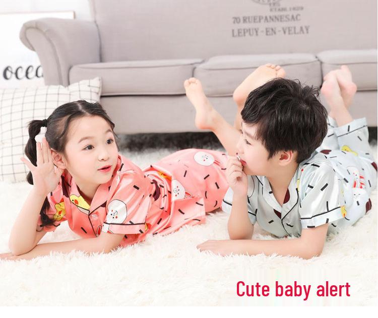 Children's Ice Silk Pajamas Set - Comfortable Summer Sleepwear for Boys and Girls