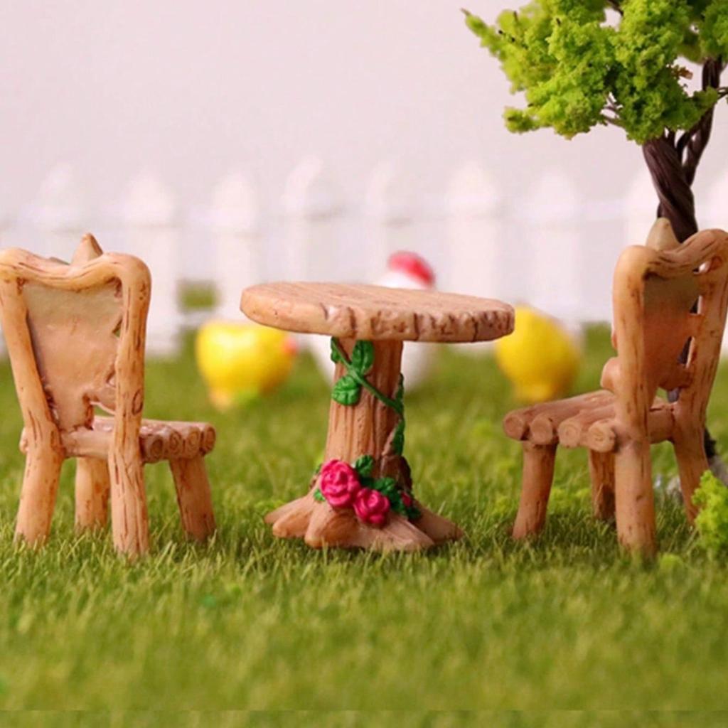 3pcs Miniature Table and Chair Set, Suitable for Toy Houses, Micro Landscapes and Art Decorations, Fairy Garden Accessories