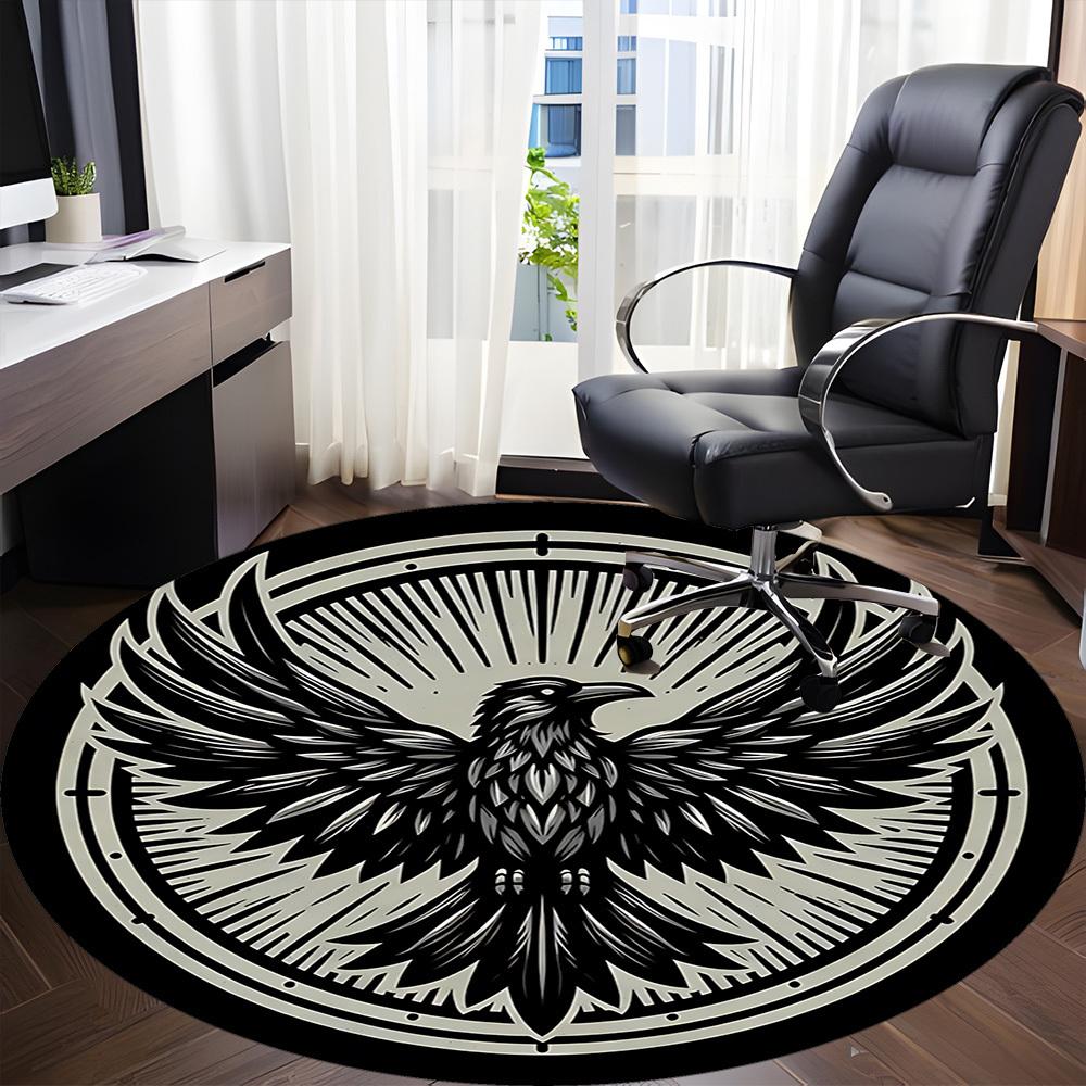 1PC Raven Symbol Office Round Rug, Non slip, Soft and Durable Office Rug for Interior Decoration, Perfect for Office