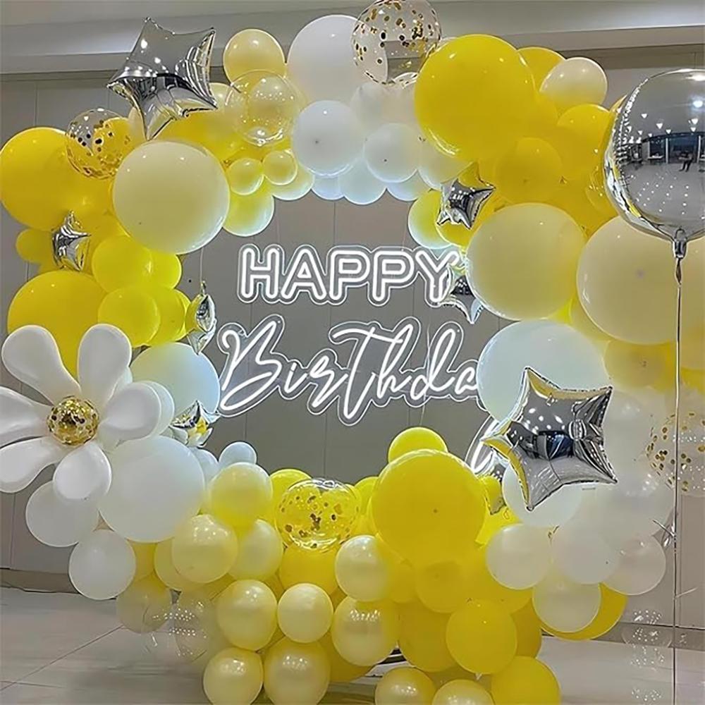86PCS Yellow White Balloons Garland Arch Birthday Party Decor Balloon Kit Baby Shower Wedding Anniversary Graduation Decoration
