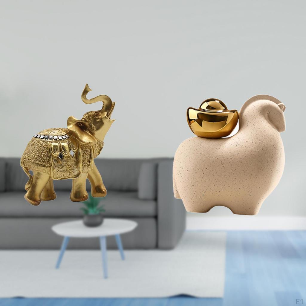 Elephant Statue Resin Art Animal Sculpture Decorative Figurine for Shelf Bedroom Desk Home Miniature
