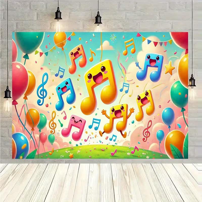 1pc Jumping Music Note Youngsters  Day Backdrop Banner 47.2x31.5inch/120*80cm
