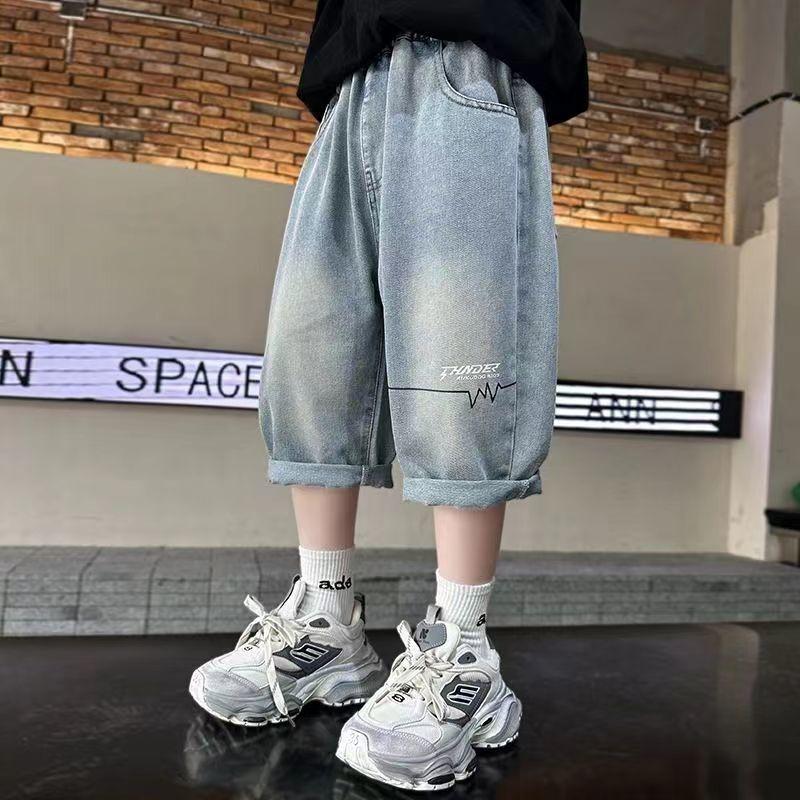 

Брюки для мальчиков, летние, тонкие, джинсовые, шорты, стильные, укороченные, тренд 170 светло-синий