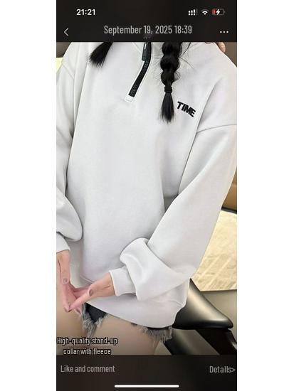 

Autumn/Winter Solid Color Versatile Fleece-Lined Zipper Stand Collar Sweatshirt XXXL (180-210 jin) белый