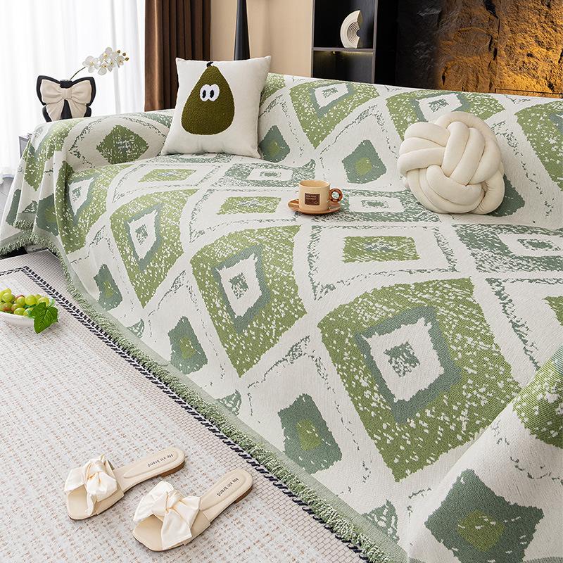 

1 шт. Элегантный шенилловый чехол на диван с кисточками - Нескользящее, всесезонное покрывало для дивана в современном черно-белом дизайне для спален, офисов, гостиных 180 * 130cm single pack