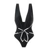 Black Sexy One-Piece Deep V-Neck Bikini with Large Open Back - Women's European & American Style Swimsuit