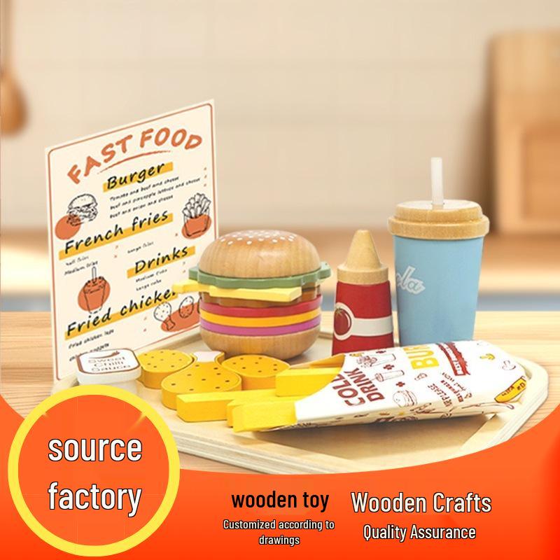 

Wooden Pretend Play Hamburger & Fries Set for Kids 3-6 Years - Early Education Puzzle Toy
