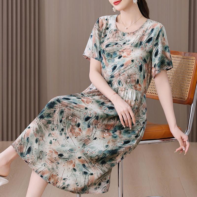 Plus Size Women's Summer Dress Elegant Loose Short Sleeve Long Dress Female Vintage Clothes
