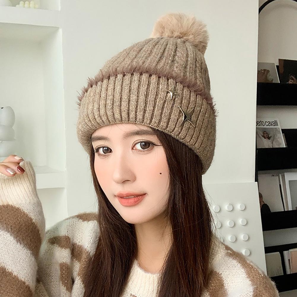 2023 New Winter Five-star Logo Wool Ball Thickened Warm Hat To Prevent Cold Winter Ear Protection Wool Knitted Hat