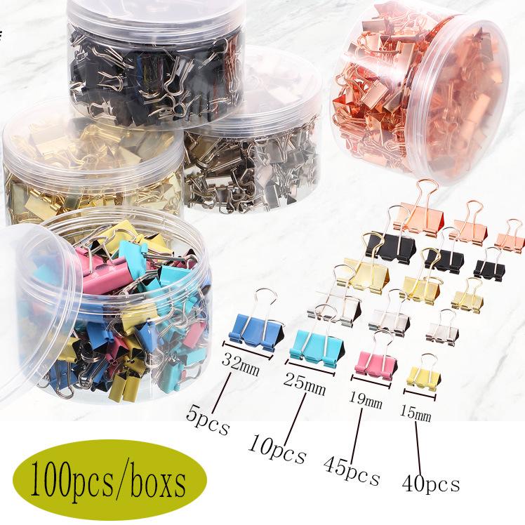 Multicolor Binder Clip Set: Long-tail, Black Metal Clips for Stationery & Paper