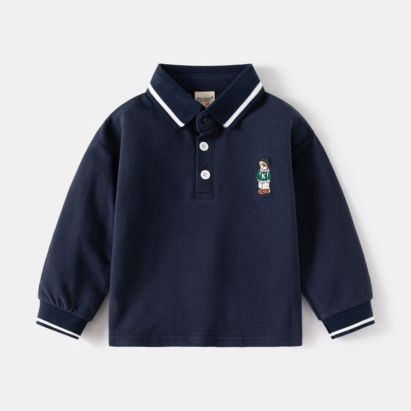 Babies' Long Sleeve T-shirt Spring and Autumn Boys Bear Polo Shirt Boys Baby Bottoming Lapel Pearl Cotton Tops Children's Clothing