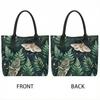  Cute Moth Fern Print Canvas Tote Bag Stylish Casual Daily Handbag for Women Portable Reusable Shopping Shoulder Bag