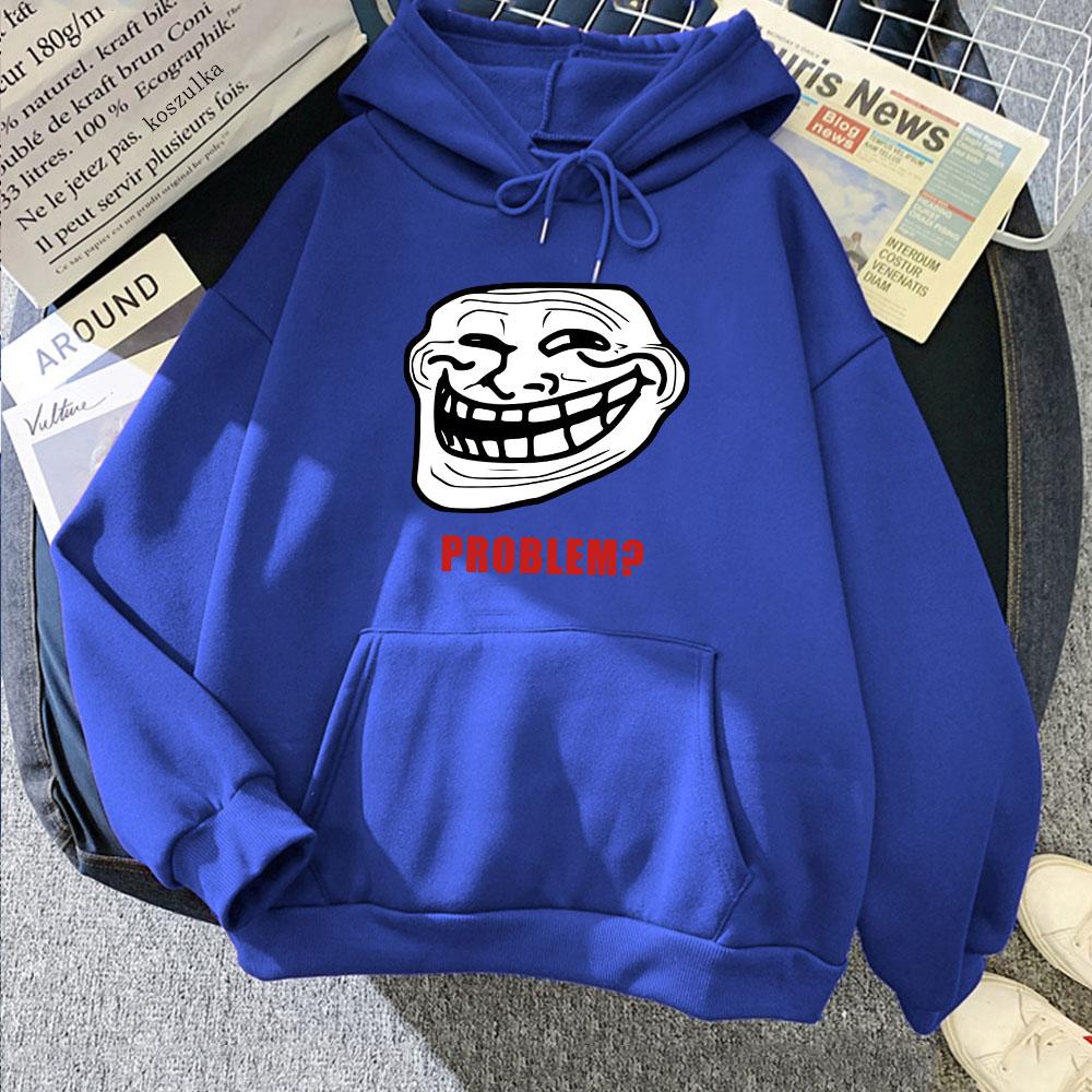 Problem Trollfaces Hoodies Funny Graphic Printing Sweatshirts Winter Women Long Sleeve Warm Pullovers Hooded Cartoon Clothes