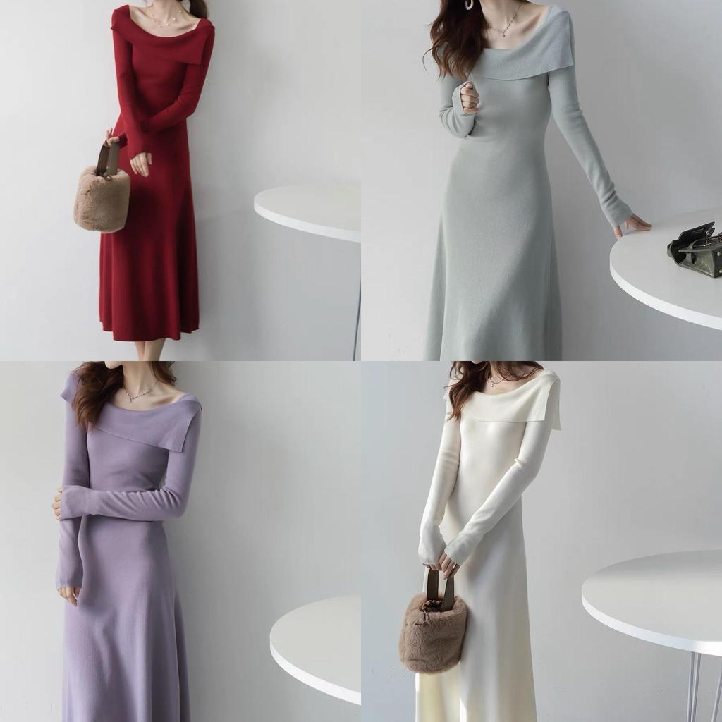 Fashion Knitted Off Shoulder Dress With Long Sleeves For Casual And Party Wear