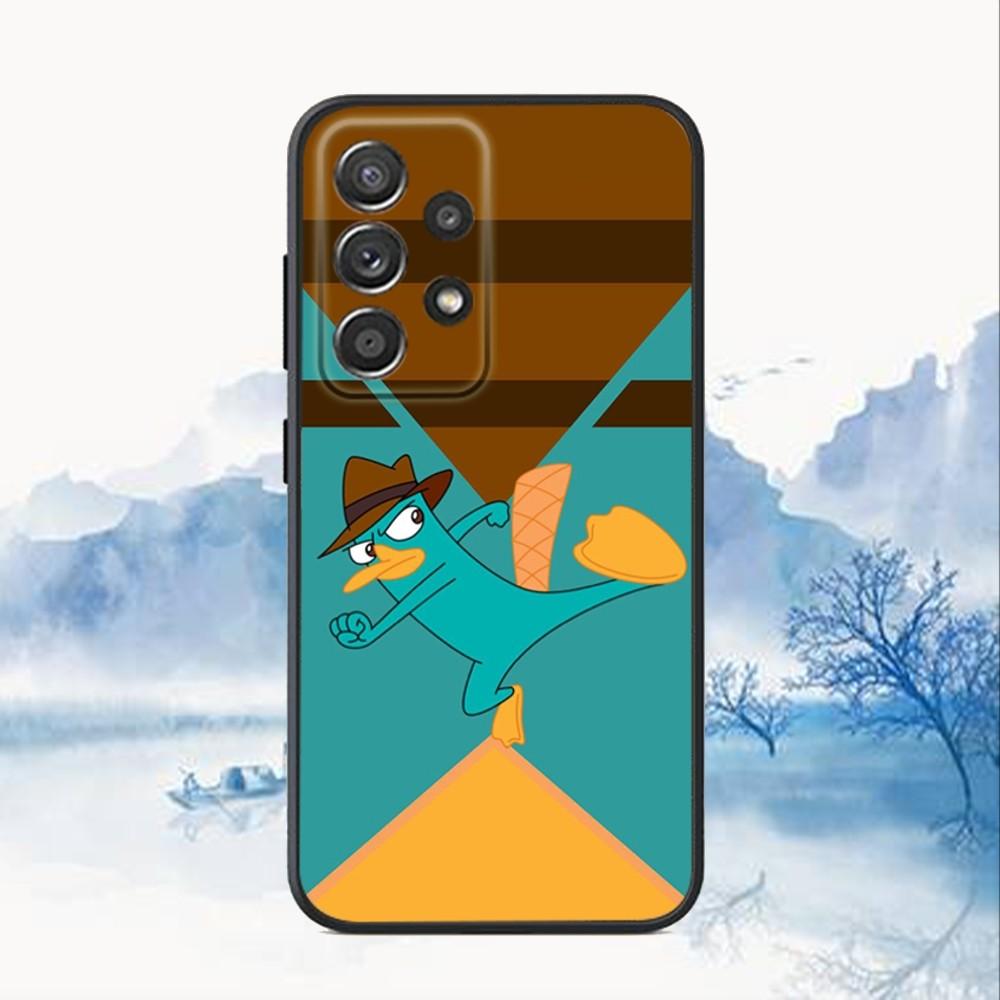 Cartoon P-Perry das Schnabeltier Handyhülle für Samsung S25, S24, S21, S22, S23, S30, Ultra, S20, Plus, Fe, Lite, Note, 10, 9, 5G Schwarze Hülle