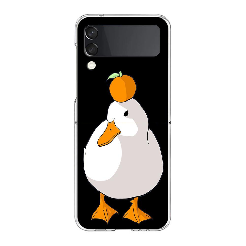 Cartoon Doubt Duck For Samsung Galaxy Z Flip 3 4 5 Hard Folding Clear PC Phone Case For Samsung Z Flip3 Transparent Back Cover