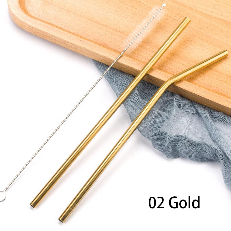 FAIS DU 304 Stainless Steel Straws Reusable Straight Bent Metal Drinking Straw With Cleaner Brush Set Party Bar Accessory