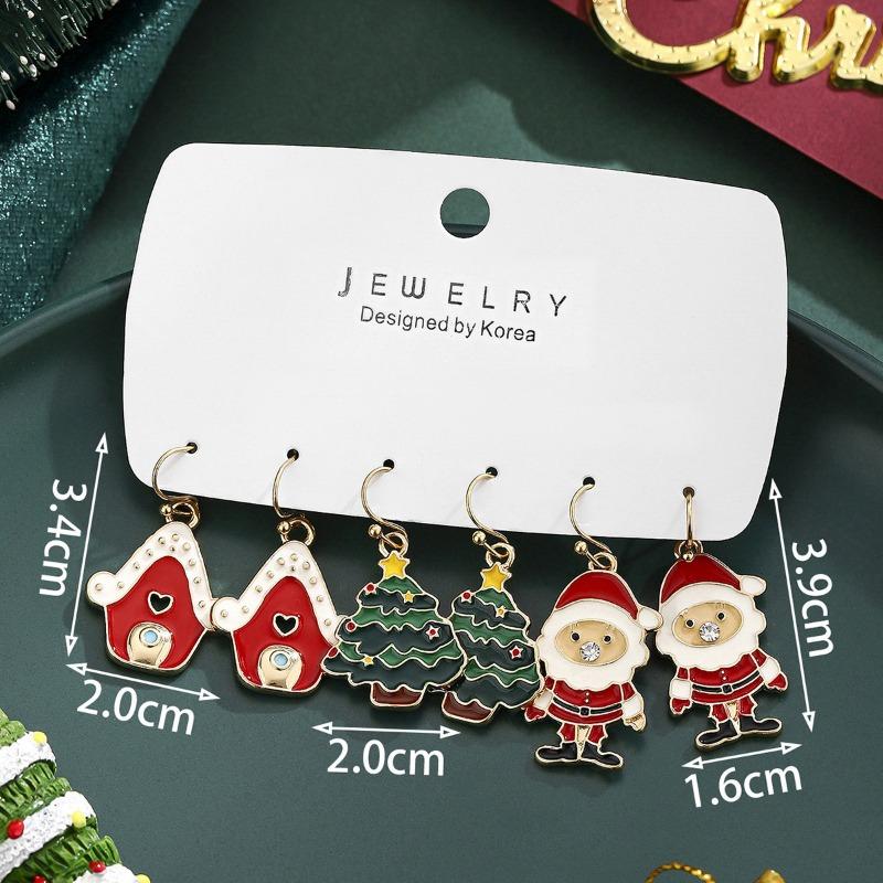 Personalized Jewelry Christmas Alloy Stud Earrings Christmas Hat Elk Point Diamond Christmas Tree Gingerbread Man Earrings