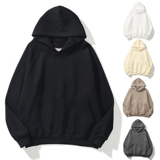 Loose Fit Men Hoodie Solid Color Pullover Sweatshirt with Front Pocket Street Wear Sports Tops