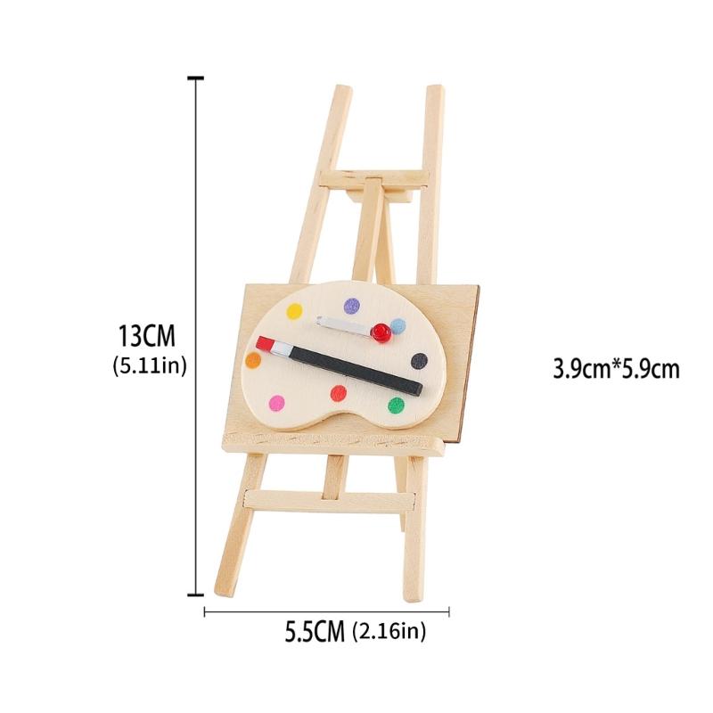 Wood Miniature Art Easel Stand Set Doll House Accessories Kids Toy For Creative Play And Learning Scene Display Decors