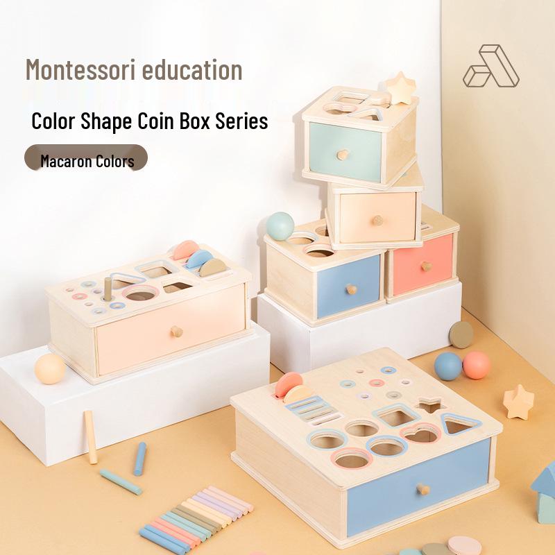 

Montessori Coin Box: Baby Fine Motor Skills, Color Sorting, Shape Recognition Toy