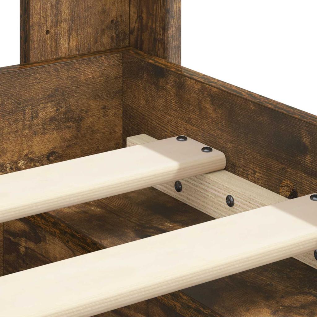 Bed Frame with Storage Space and Headboard Smoked Oak