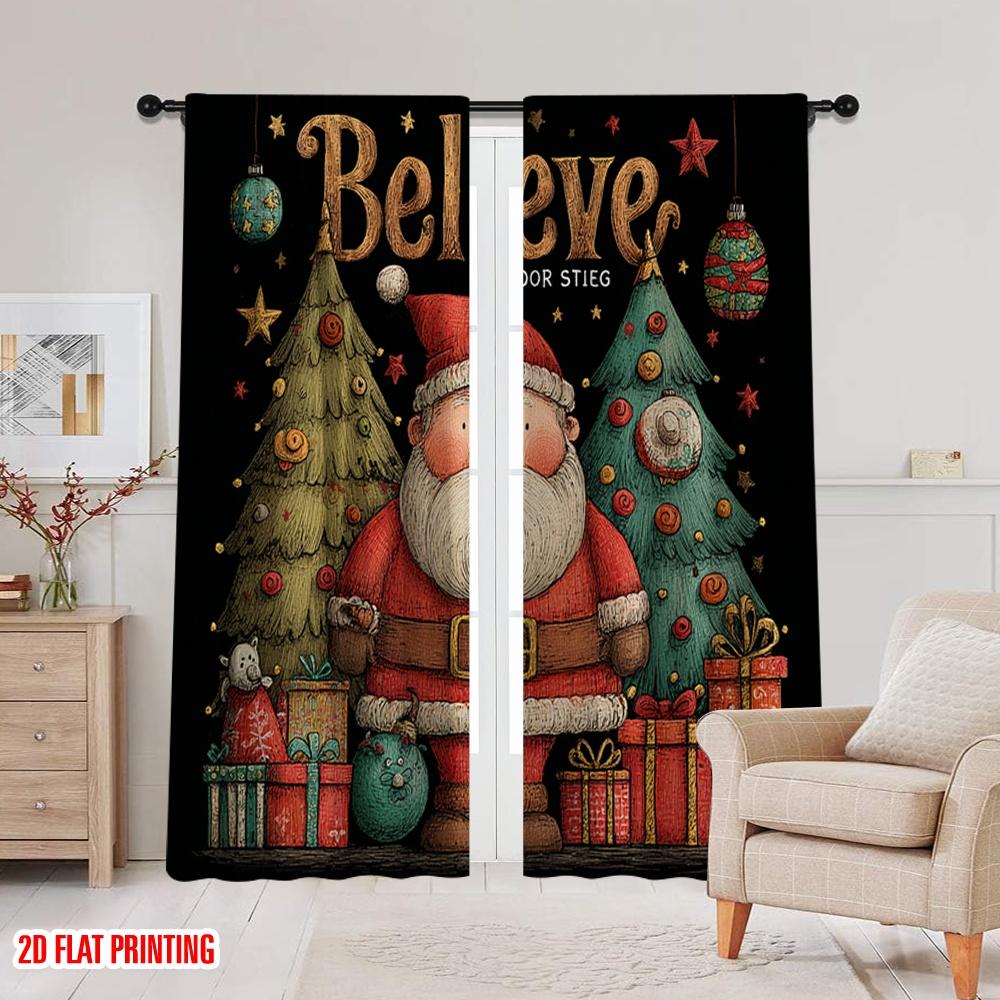 2 Stück, 2D-Flachdruck Kreative Vorhänge Weihnachtsmann mit Geschenken1 Vielseitiges Polyester (ohne Stange) Festlich Perfekt zum Leben