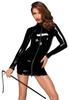 Noir - Sexy Shiny Mini Dress With Zipper Black L