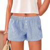 Damen Hohe Taille Gestreifte Heiße Shorts Lockerer Schnitt Weites Bein Shorts Zwei Knöpfe Vorne Mikro-Stretch Polyester Elastan Süß Lässig Frühling Strand Unterteile